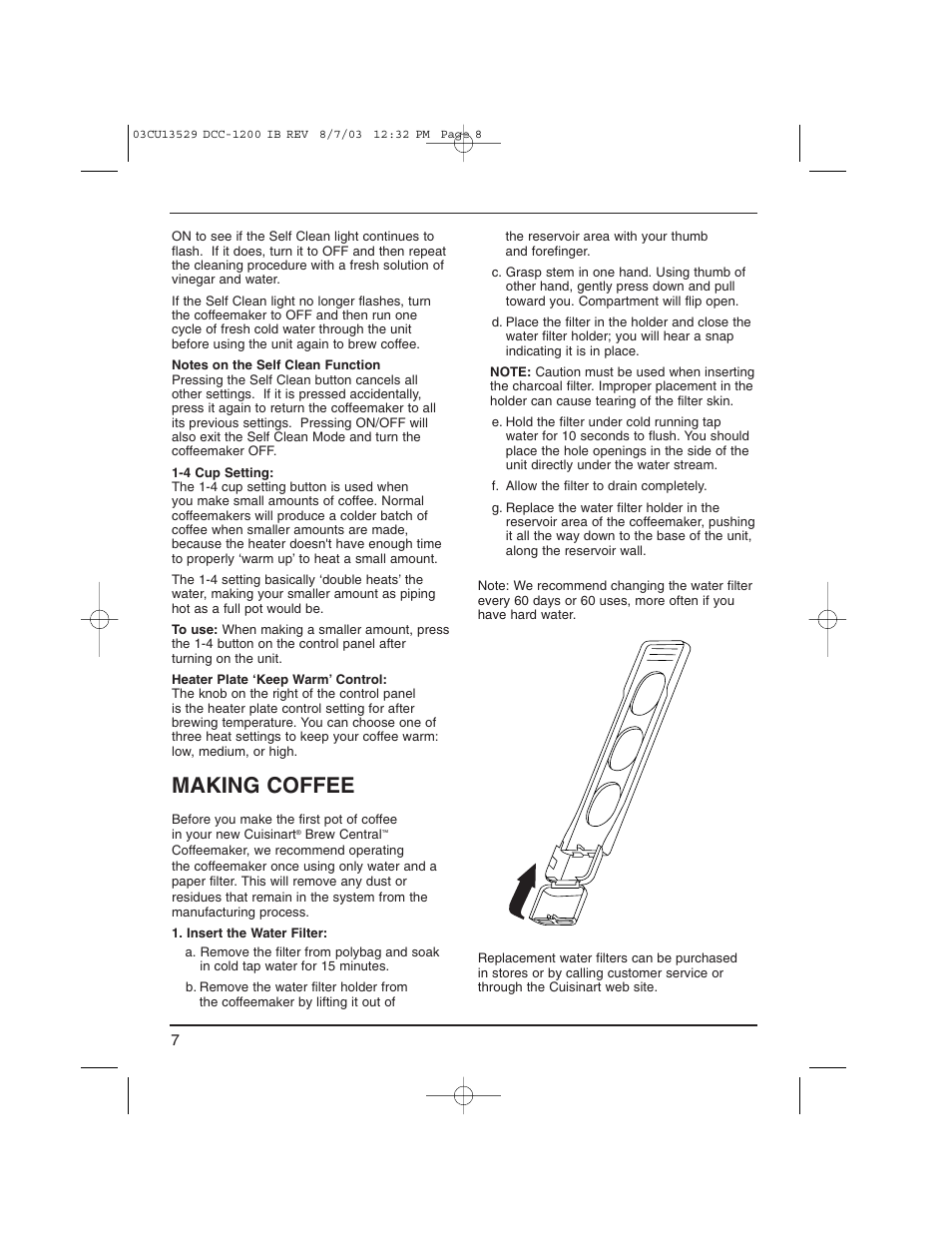 Making coffee | Cuisinart DCC-1200 User Manual | Page 8 / 12