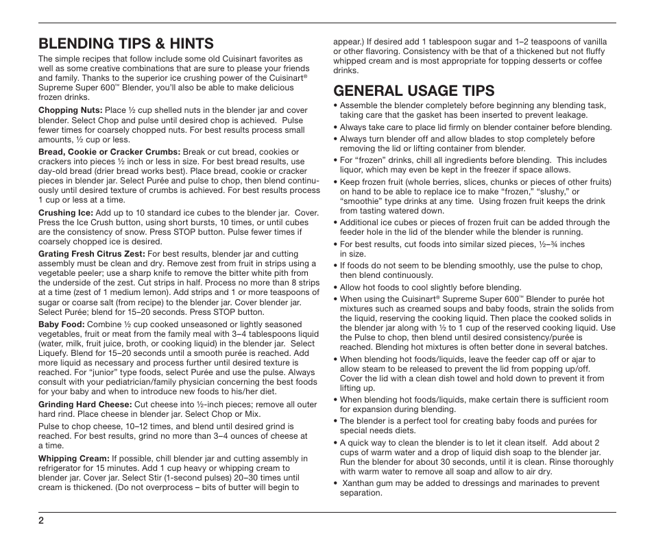 Blending tips & hints, General usage tips | Cuisinart SB-5600 User Manual | Page 10 / 25