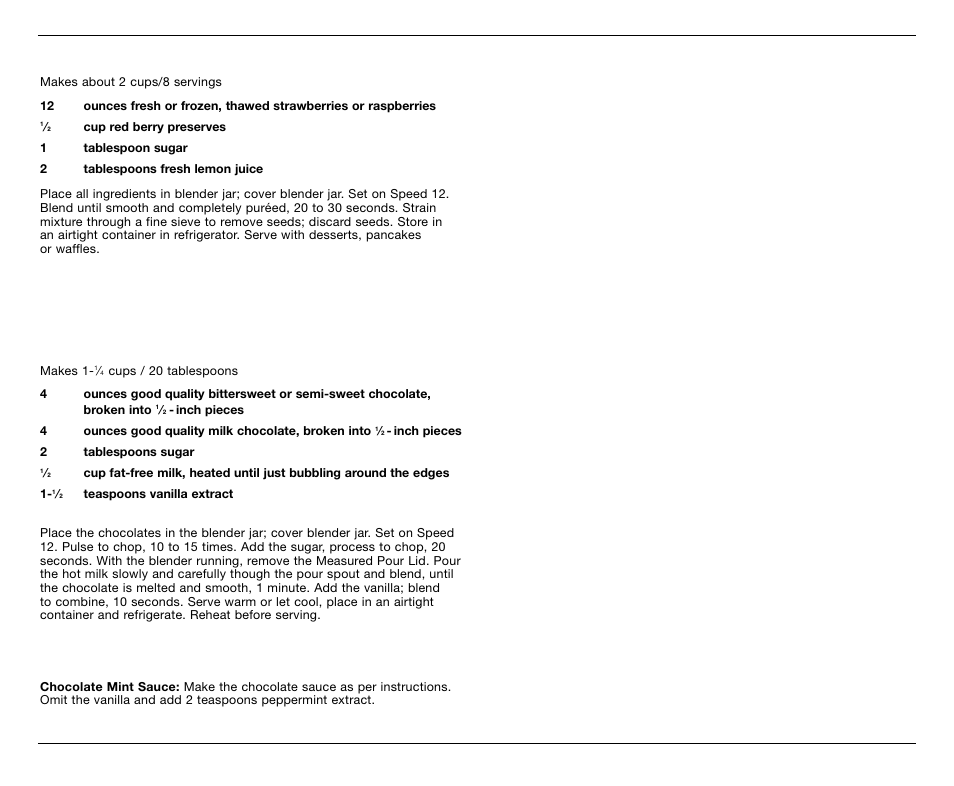 Quick berry sauce, Chocolate sauce | Cuisinart CB-18BKSS User Manual | Page 20 / 24