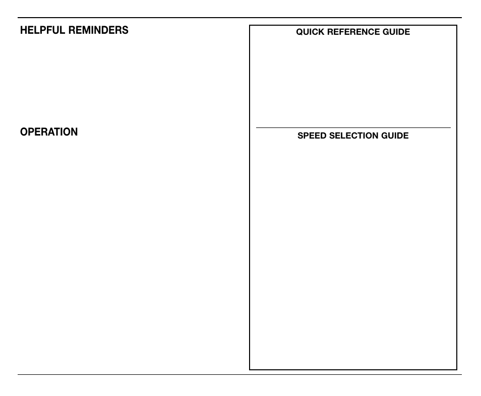 Helpful reminders, Operation, Quick reference guide | Speed selection guide | Cuisinart CB-18BKSS User Manual | Page 5 / 24