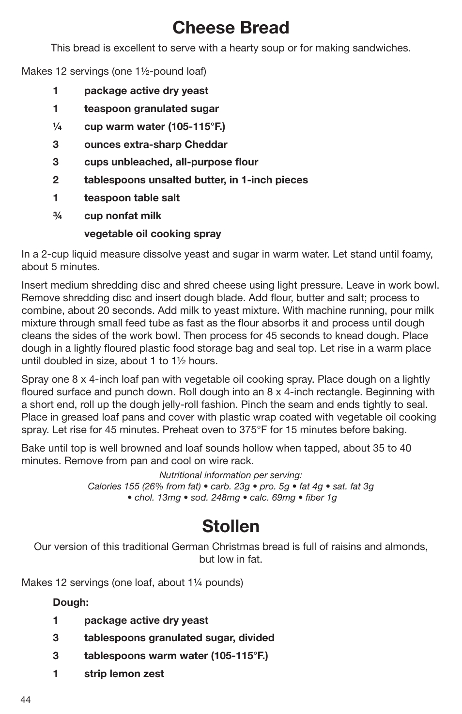 Cheese bread, Stollen | Cuisinart DLC-2009CHB User Manual | Page 44 / 73