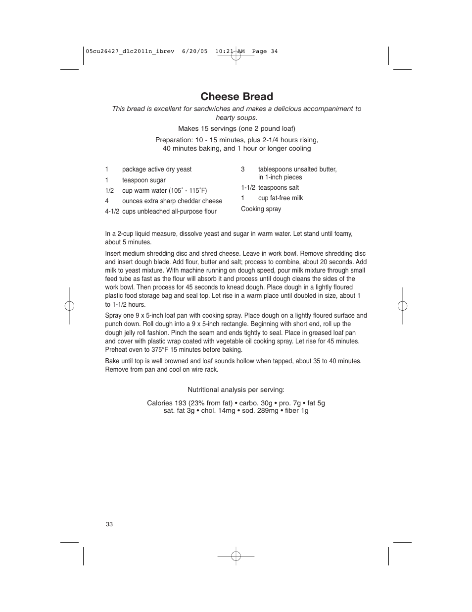 Cheese bread | Cuisinart DLC-2011N User Manual | Page 34 / 68