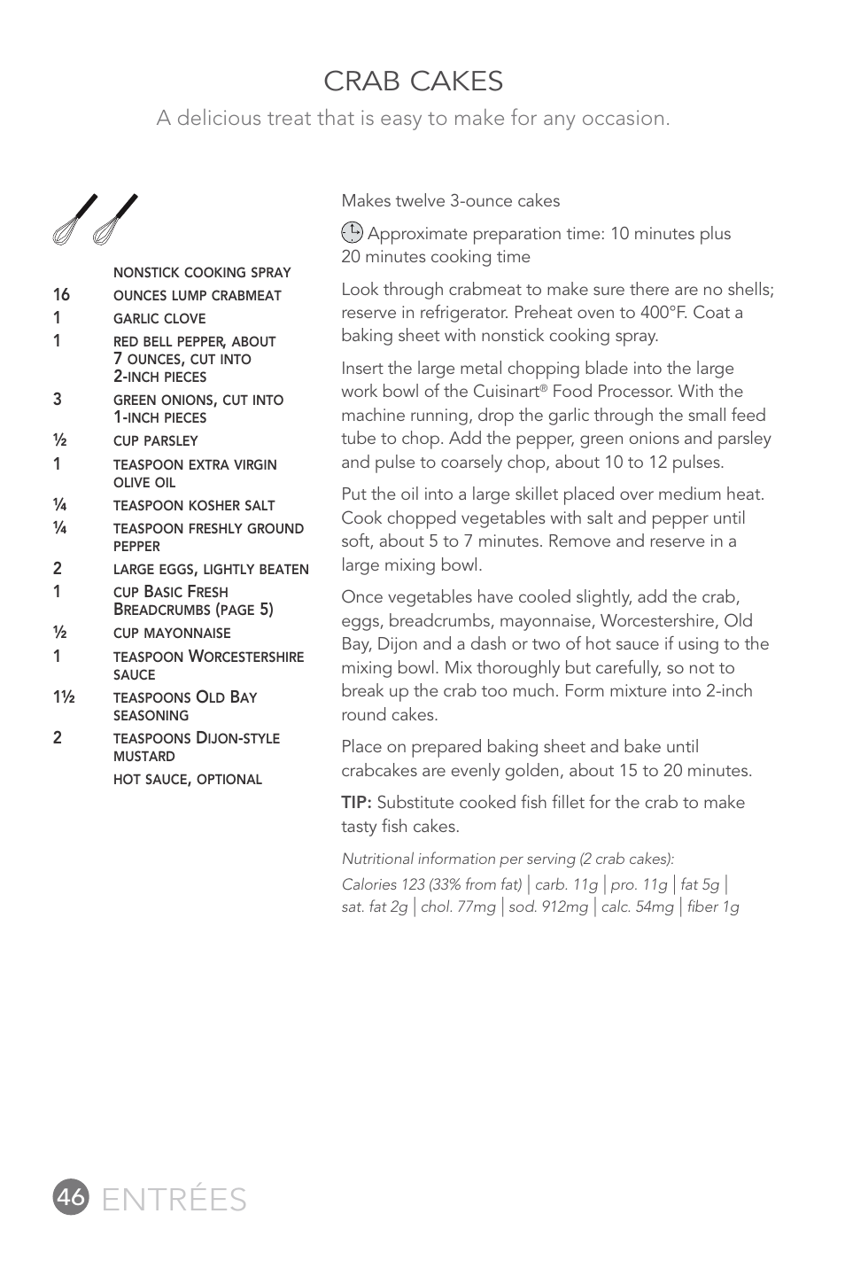 Entrées, Crab cakes | Cuisinart 14-CUP User Manual | Page 46 / 71