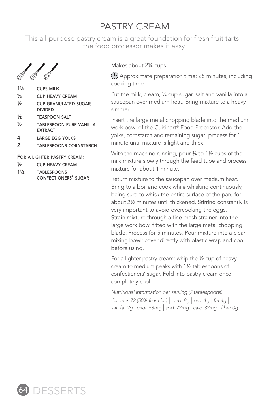 Desserts, Pastry cream | Cuisinart 14-CUP User Manual | Page 64 / 71