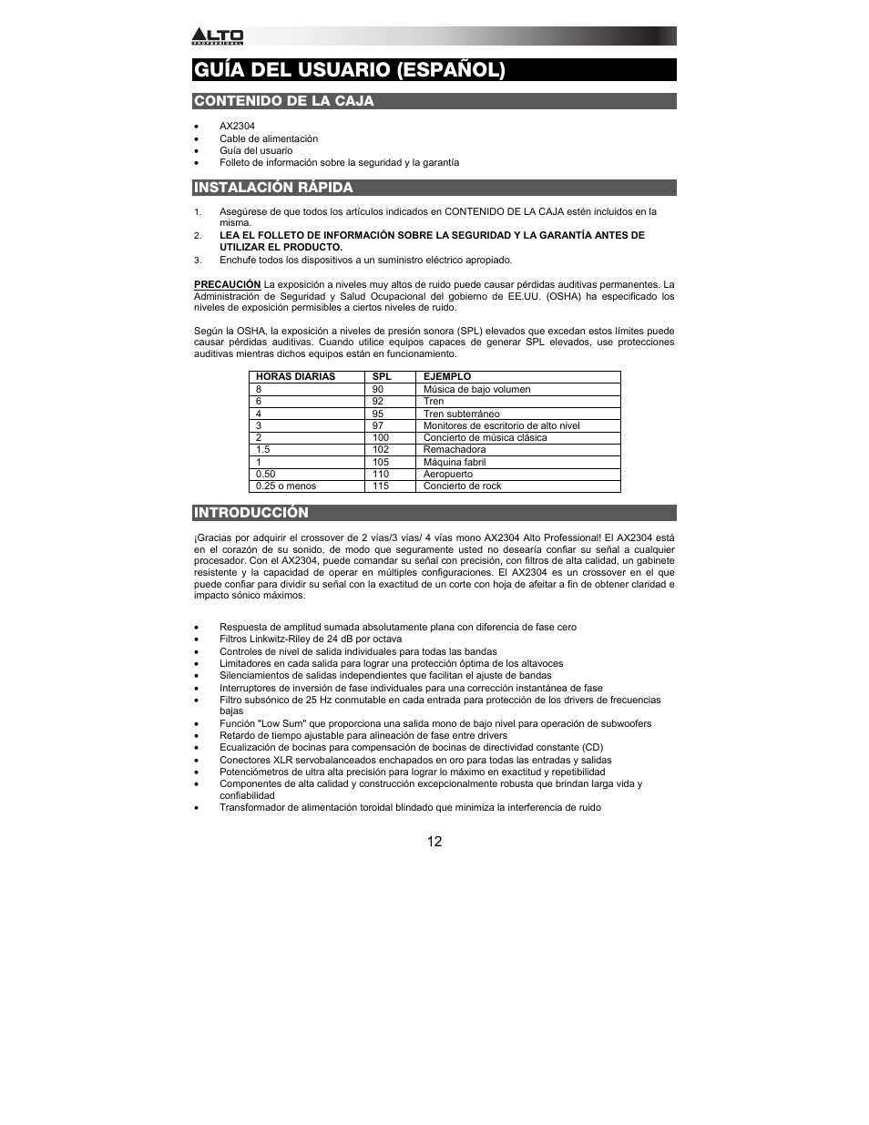 Alto Professional AX2304 User Manual | Page 12 / 64