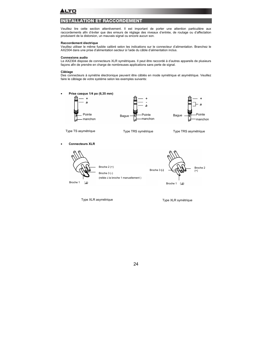 Installation et raccordement | Alto Professional AX2304 User Manual | Page 24 / 64