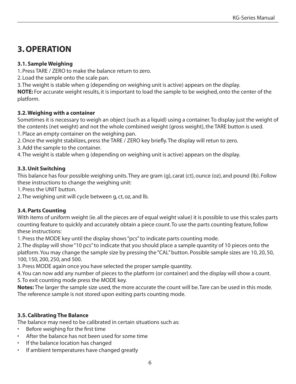 Operation | American Weigh Scales (AWS) KG-10 User Manual | Page 6 / 9