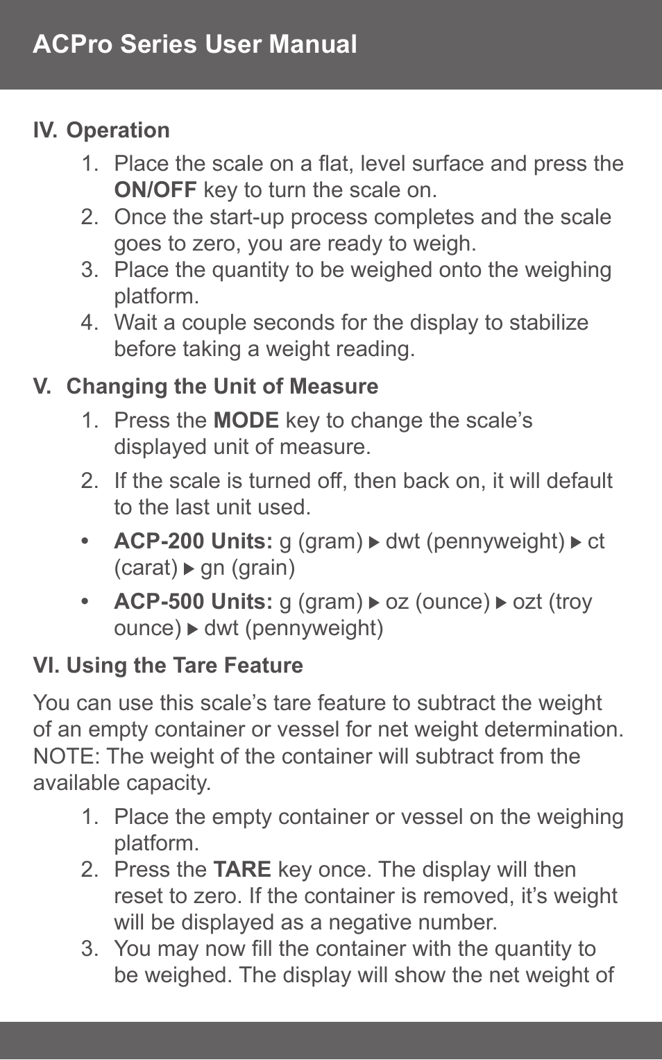 American Weigh Scales (AWS) AC PRO-500 User Manual | Page 4 / 7