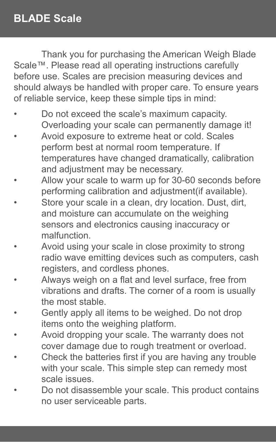 American Weigh Scales (AWS) Blade-650 User Manual | Page 2 / 7