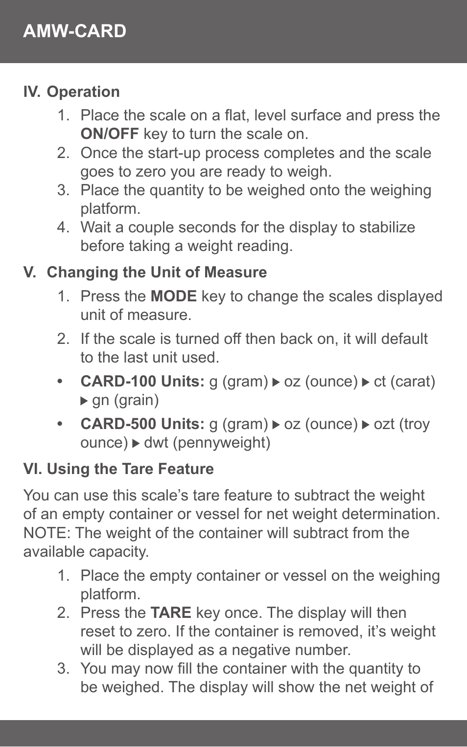 American Weigh Scales (AWS) Card-500 User Manual | Page 4 / 6