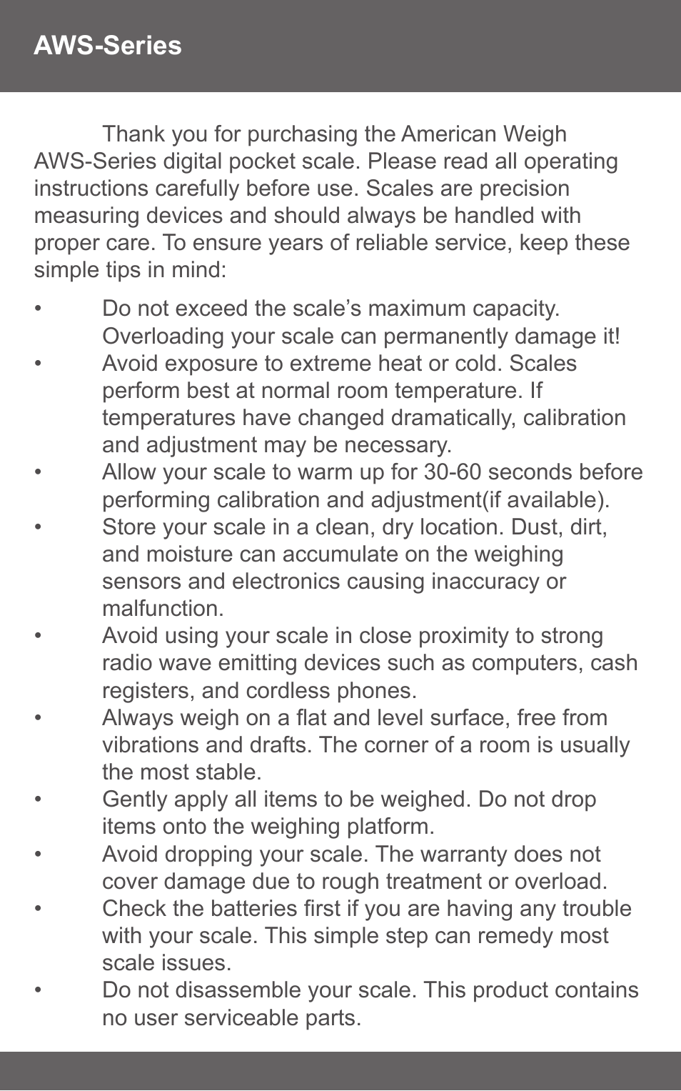 American Weigh Scales (AWS) AMW-250 User Manual | Page 2 / 8