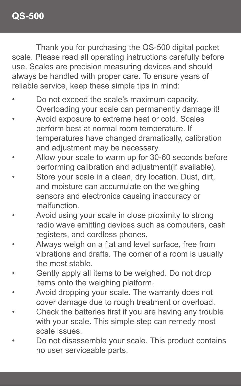 American Weigh Scales (AWS) QS-500 User Manual | Page 2 / 7