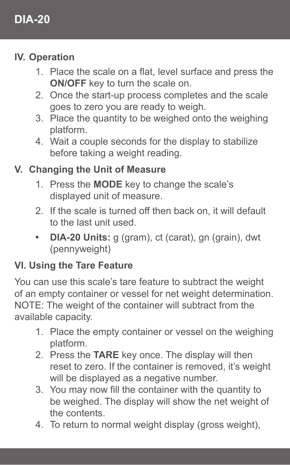 American Weigh Scales (AWS) DIA-20 User Manual | Page 4 / 7