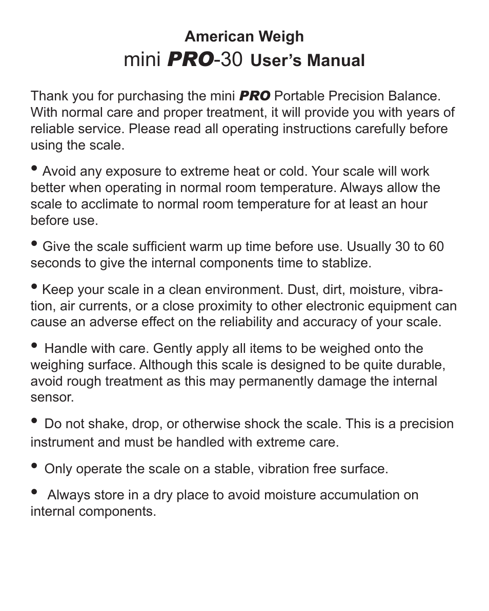 Mini pro -30 | American Weigh Scales (AWS) Mini-Pro-30 User Manual | Page 2 / 6