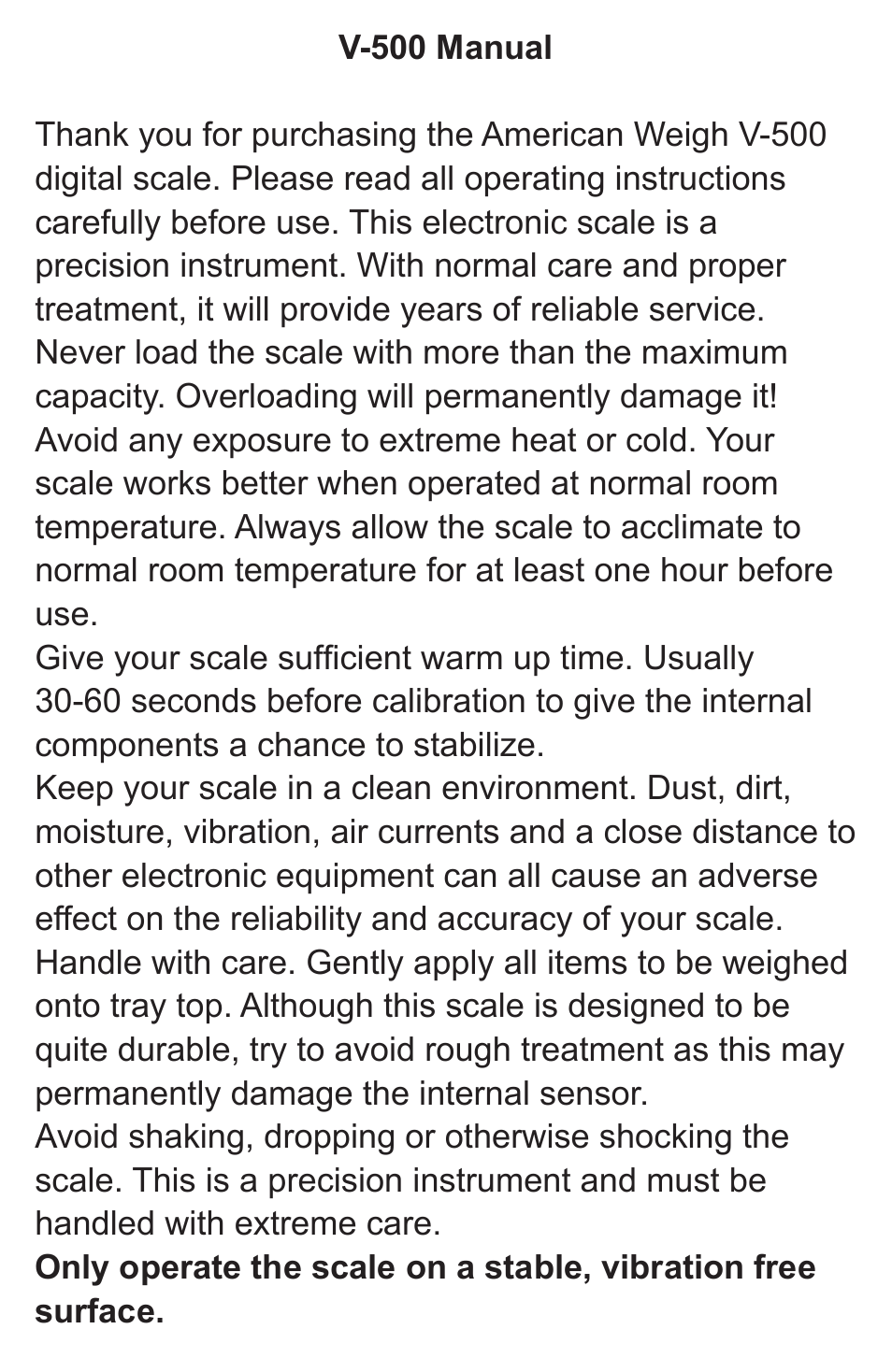 American Weigh Scales (AWS) V-500 User Manual | Page 2 / 5