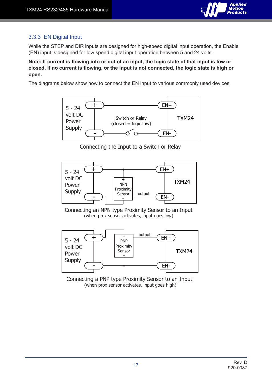 3 en digital input | Applied Motion TXM24Q-1AG User Manual | Page 17 / 25
