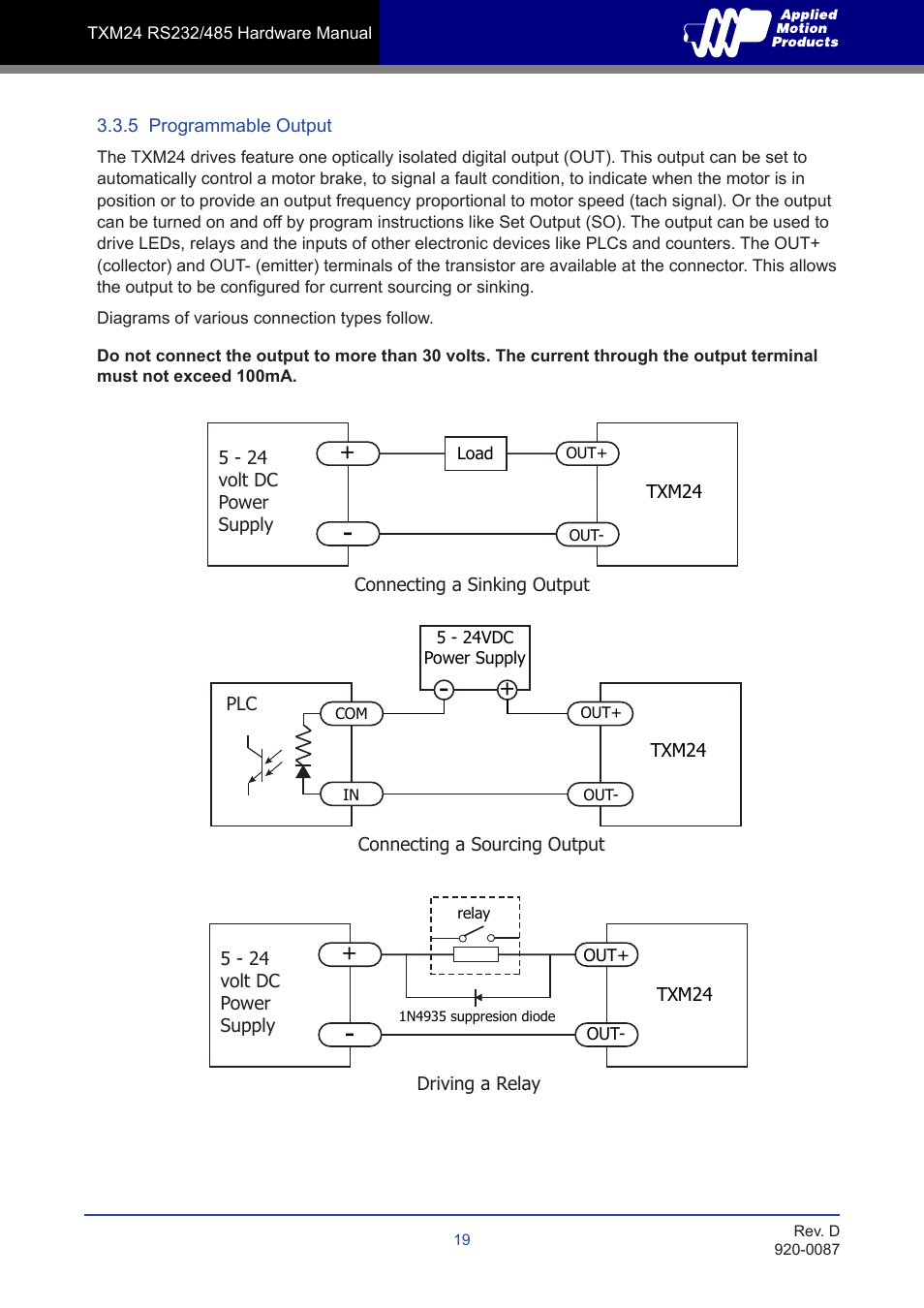 5 programmable output | Applied Motion TXM24Q-1AG User Manual | Page 19 / 25