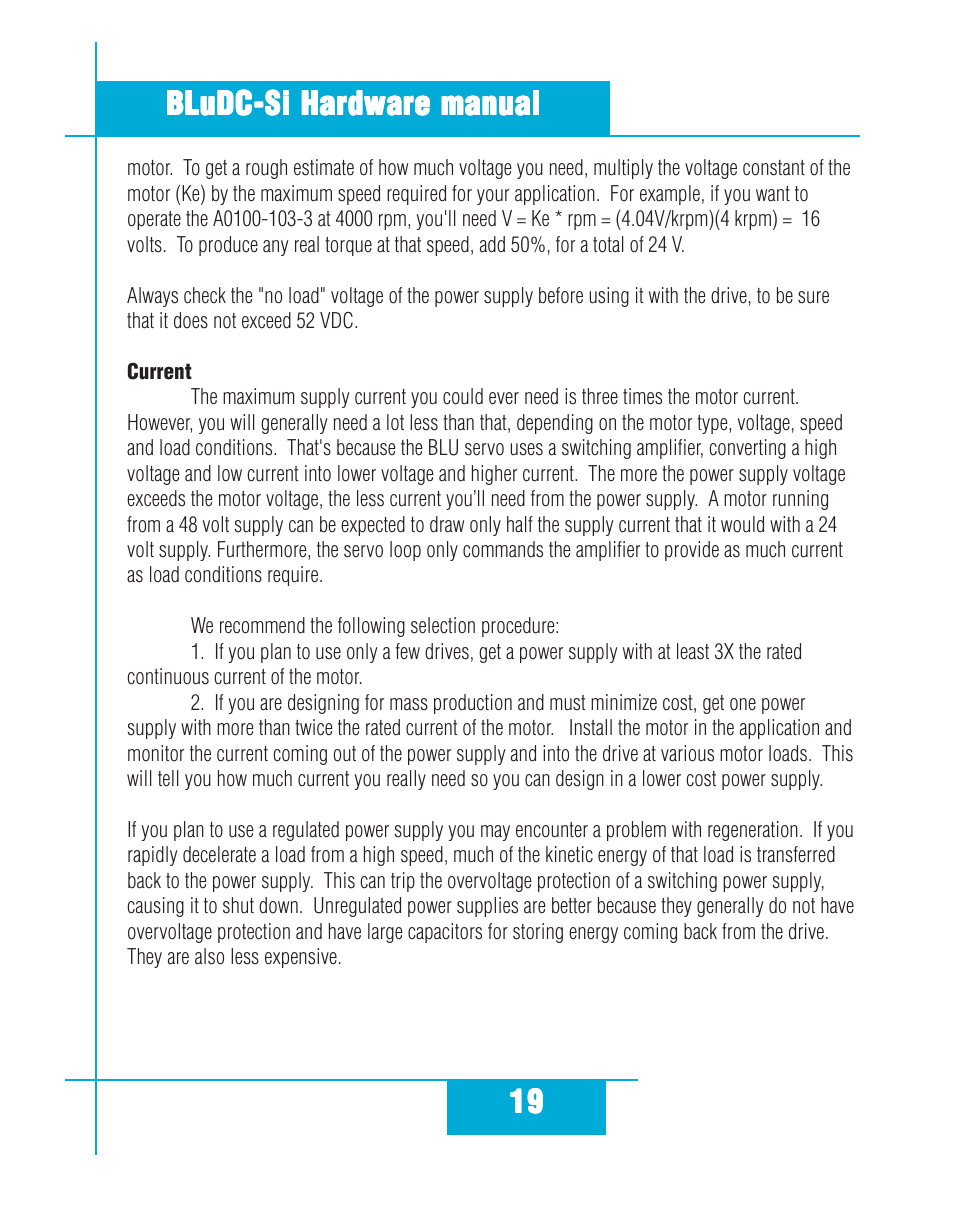 Current | Applied Motion BLuDC4-Si User Manual | Page 19 / 26
