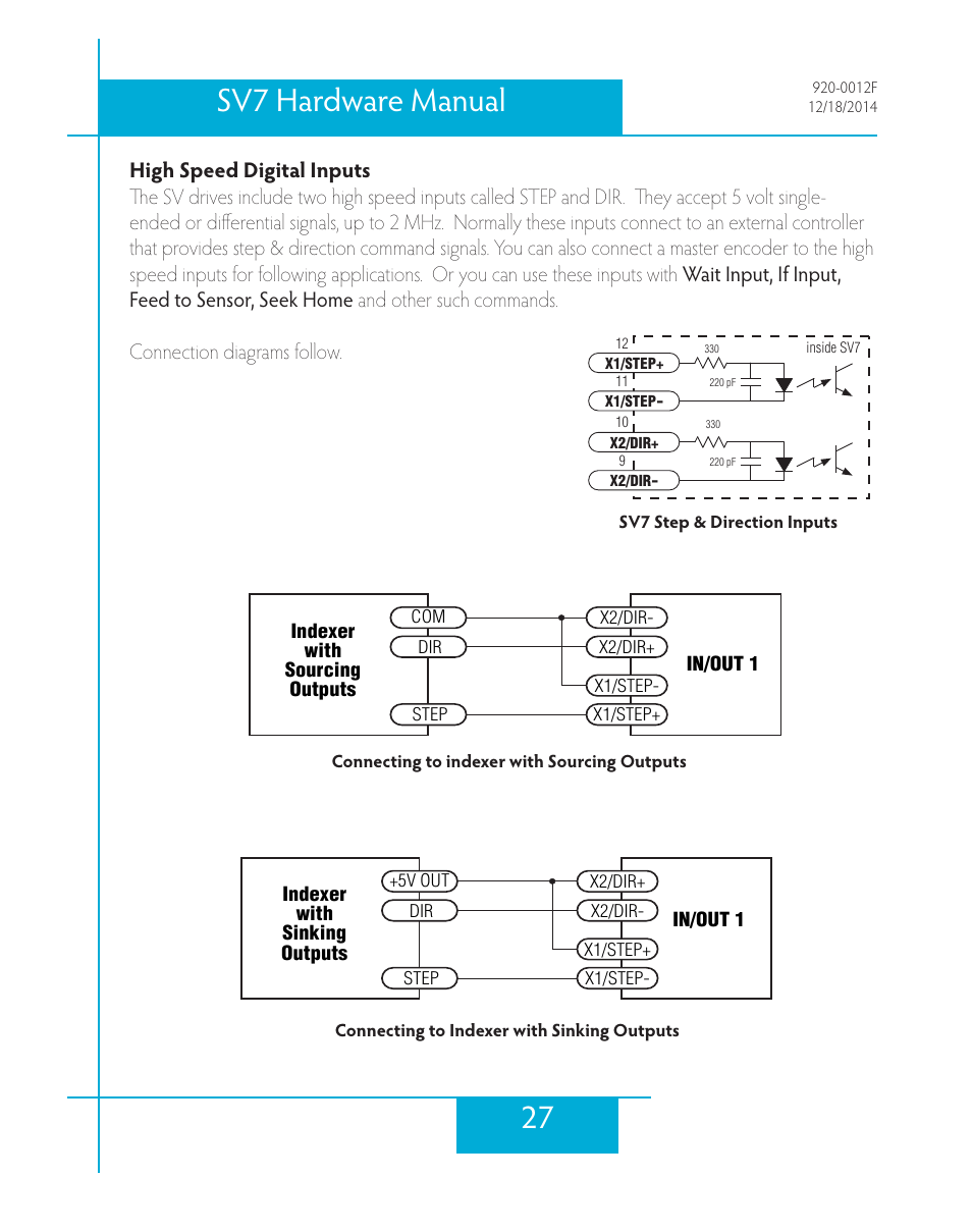 High speed digital inputs, 27 sv7 hardware manual | Applied Motion SV7-C-CE User Manual | Page 27 / 53