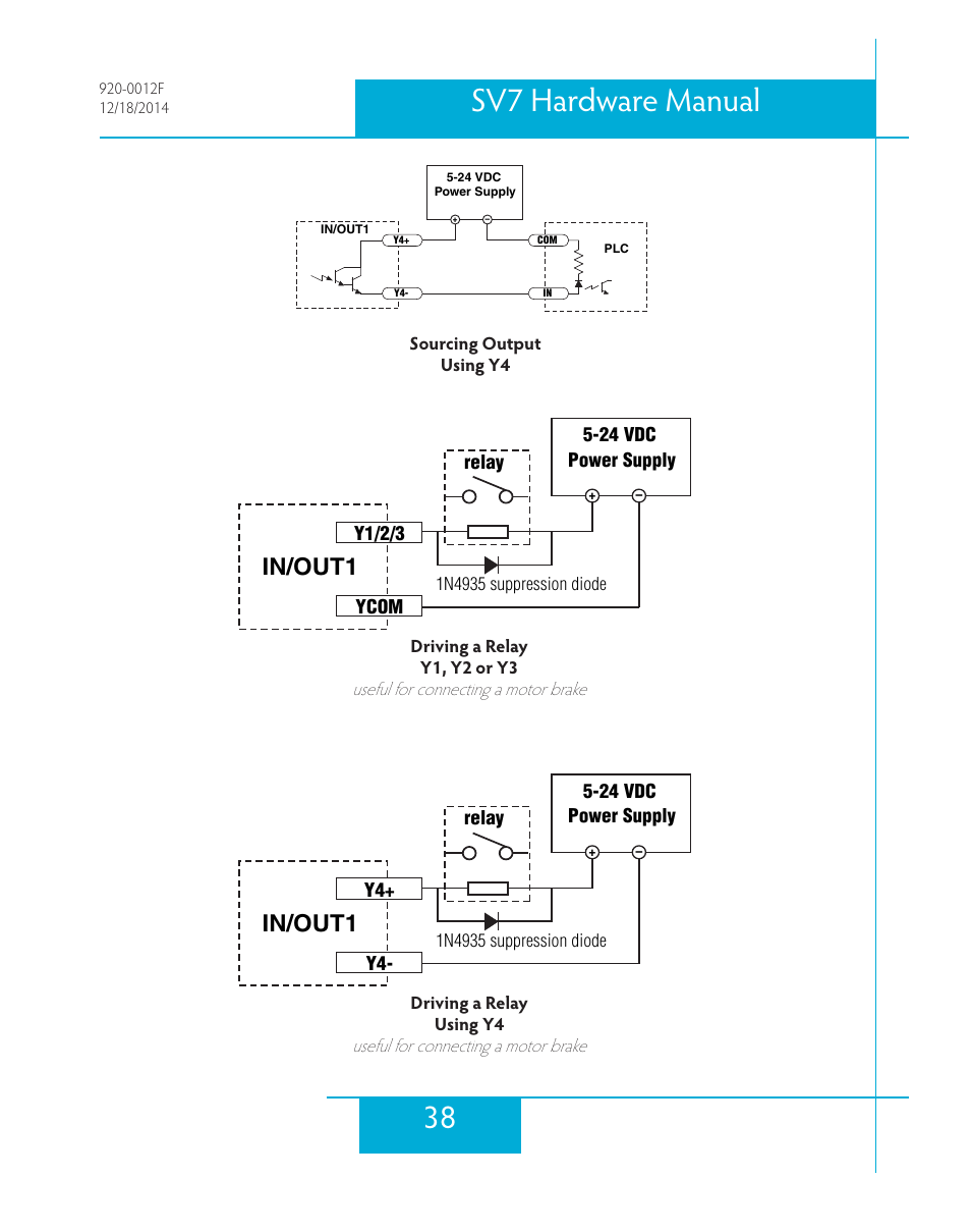 38 sv7 hardware manual, In/out1 | Applied Motion SV7-C-CE User Manual | Page 38 / 53