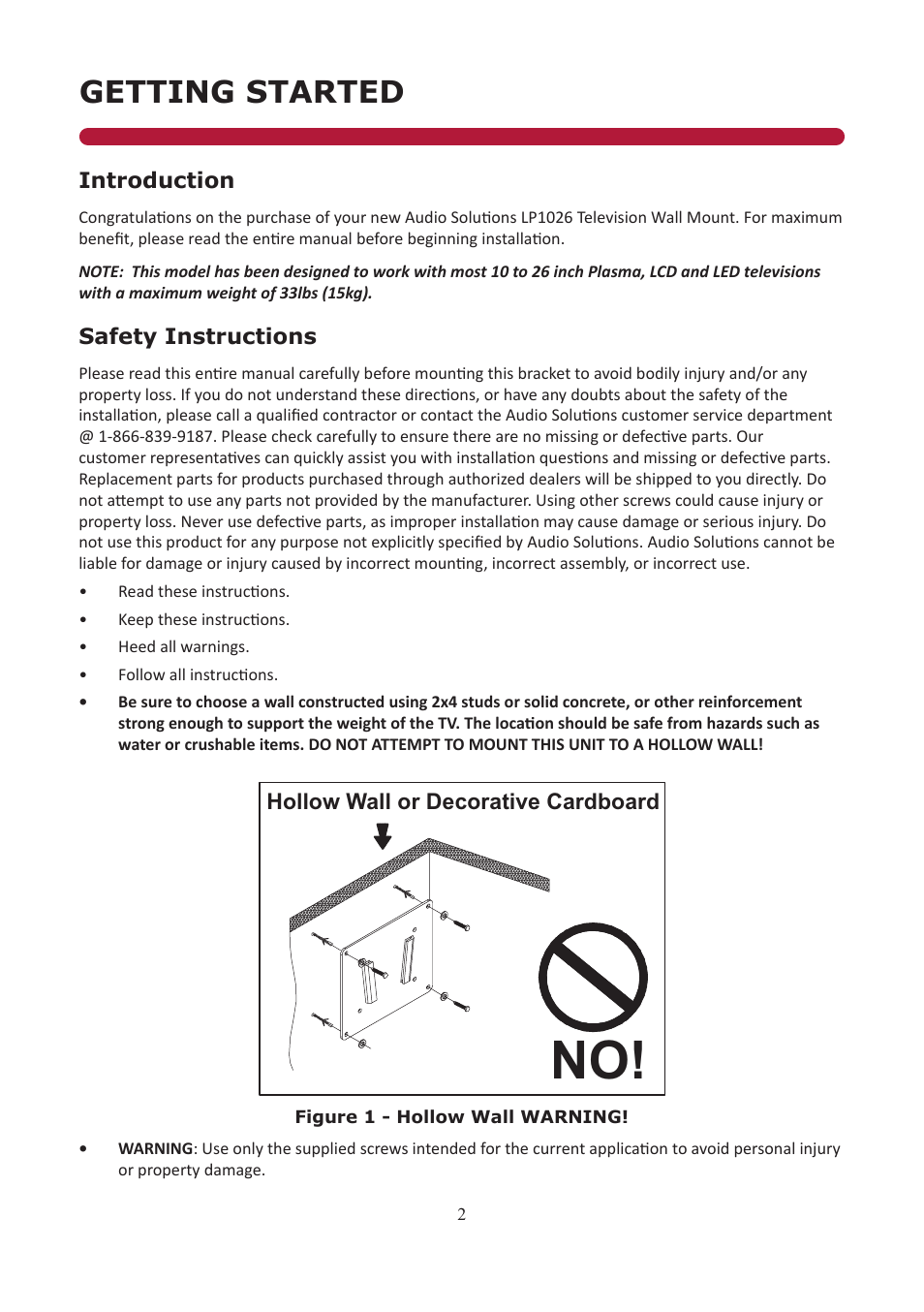 Getting started | Audio Solutions LP1026 User Manual | Page 2 / 9