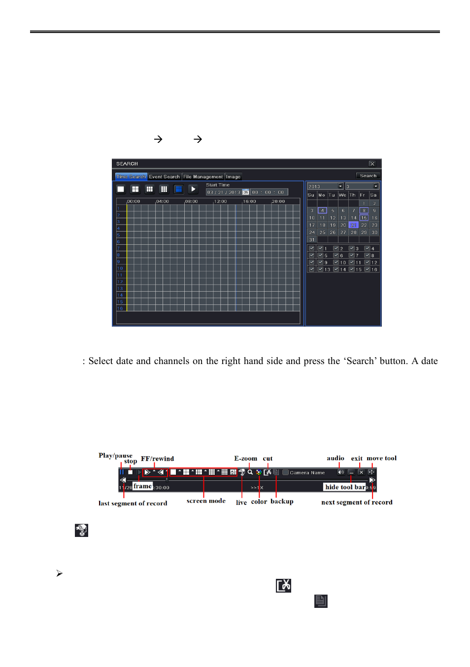 5 search, playback & backup, 1 time search, 5search, playback & backup | AVUE ADR9600HE – 8/16 Channel Professional 960H/700 TVL Real Time 1U DVR User Manual | Page 44 / 87