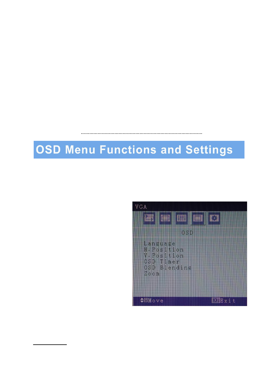 Osd setup under vga input mode (continued), D. osd menu | AVUE AVG19WBV-2D – 18.5” LED CCTV Security Monitor Built-in Speakers User Manual | Page 16 / 22