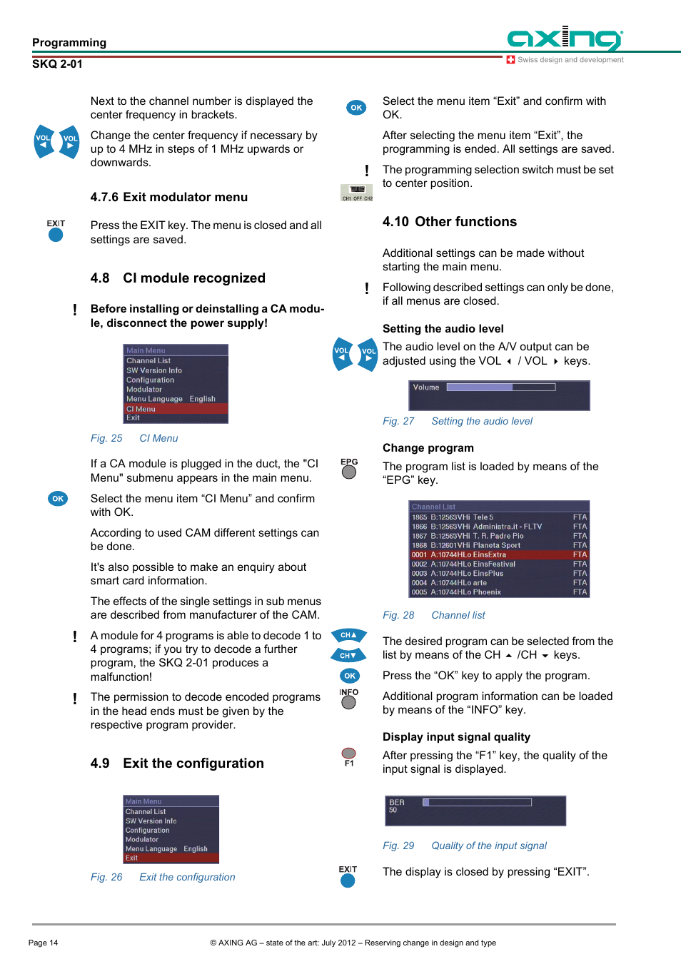 6 exit modulator menu, 8 ci module recognized, 9 exit the configuration | 10 other functions, Exit the configuration | AXING SKQ 2-01 User Manual | Page 14 / 18