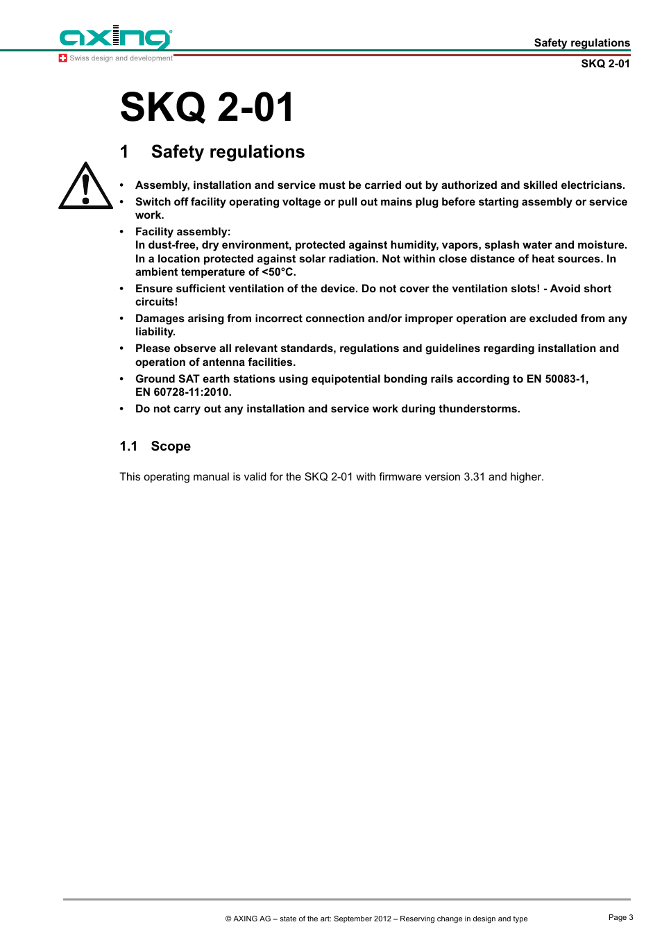 1 safety regulations, Safety regulations, Skq 2-01 | 1safety regulations | AXING SKQ 2-01 User Manual | Page 3 / 18