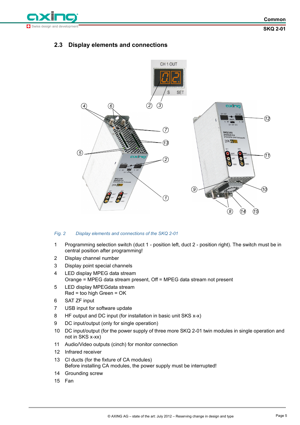 3 display elements and connections, Display elements and connections | AXING SKQ 2-01 User Manual | Page 5 / 18