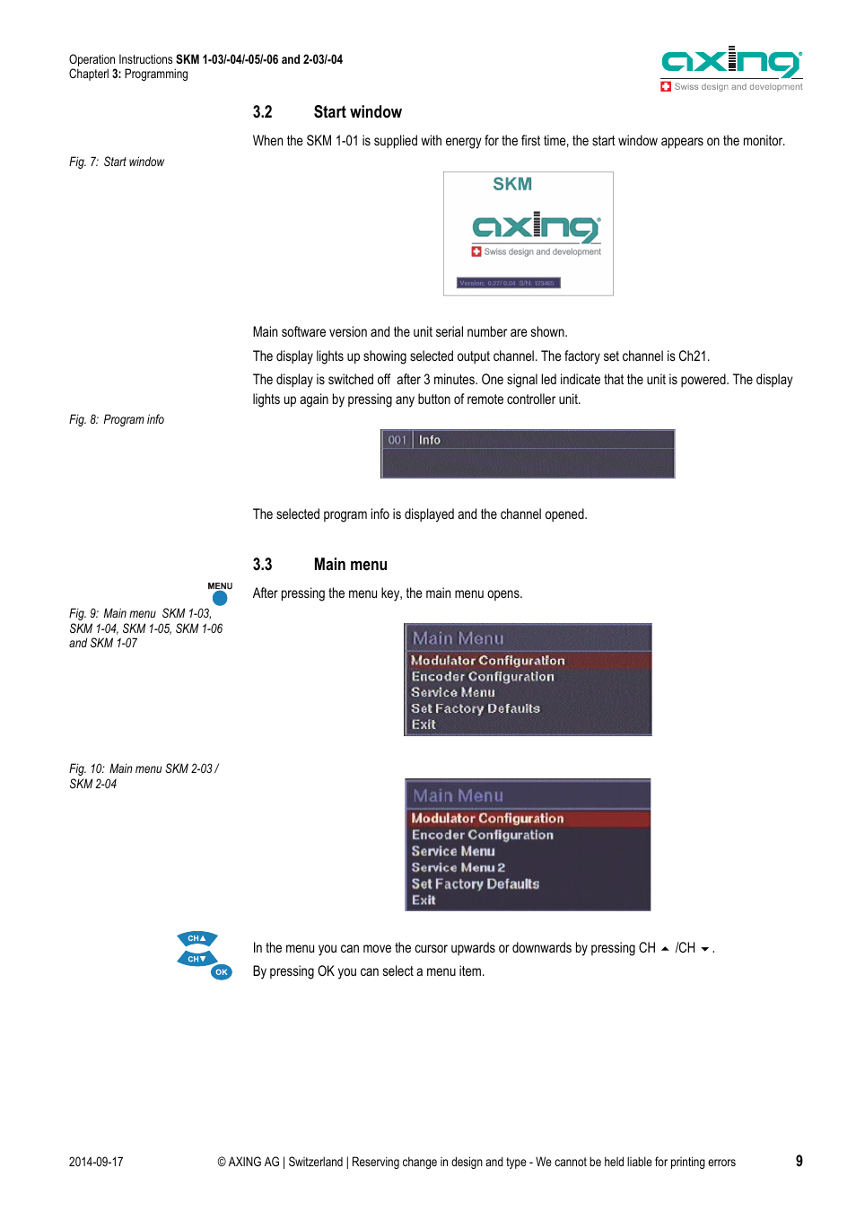 2 start window, 3 main menu | AXING SKM 1-03 User Manual | Page 9 / 20