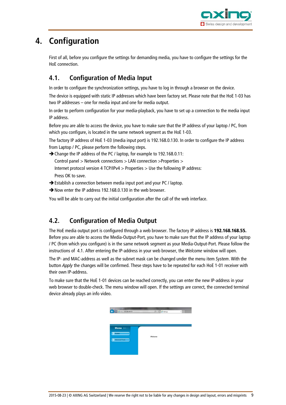 Configuration, Configuration of media input, Configuration of media output | AXING HoE 1-03 User Manual | Page 43 / 67