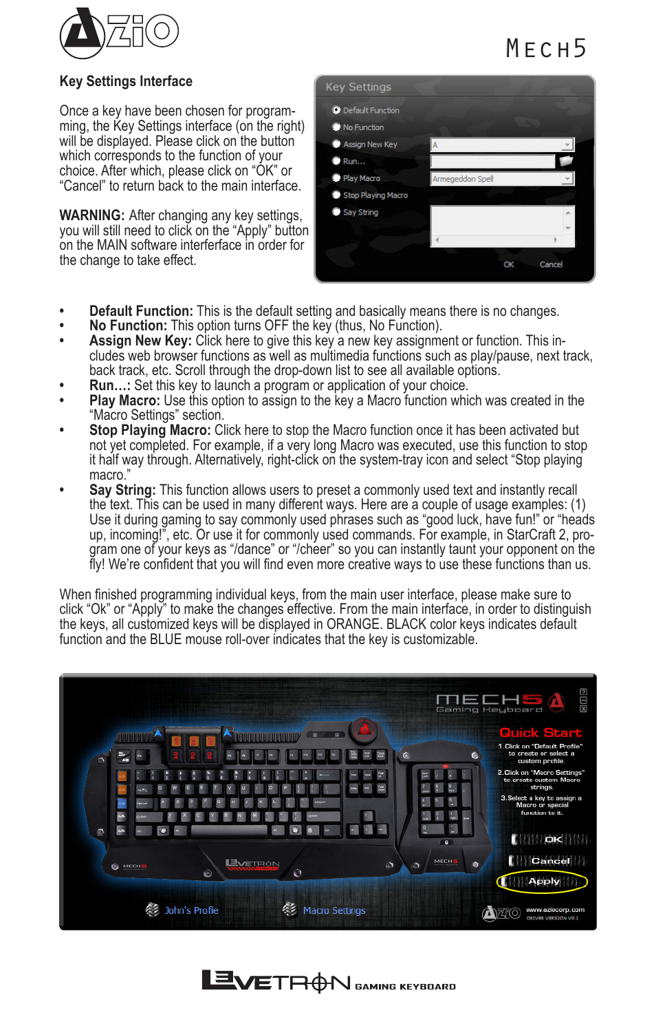 Mech5 | Azio Levetron Mech5 Gaming Keyboard (KB577U) User Manual | Page 10 / 12