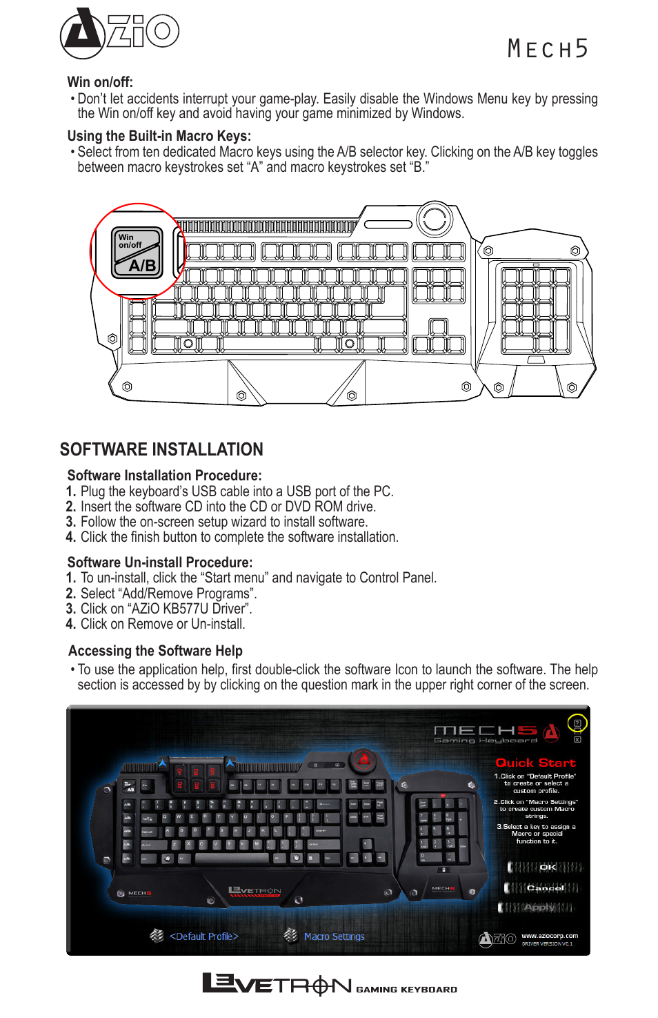 Mech5, Software installation | Azio Levetron Mech5 Gaming Keyboard (KB577U) User Manual | Page 6 / 12