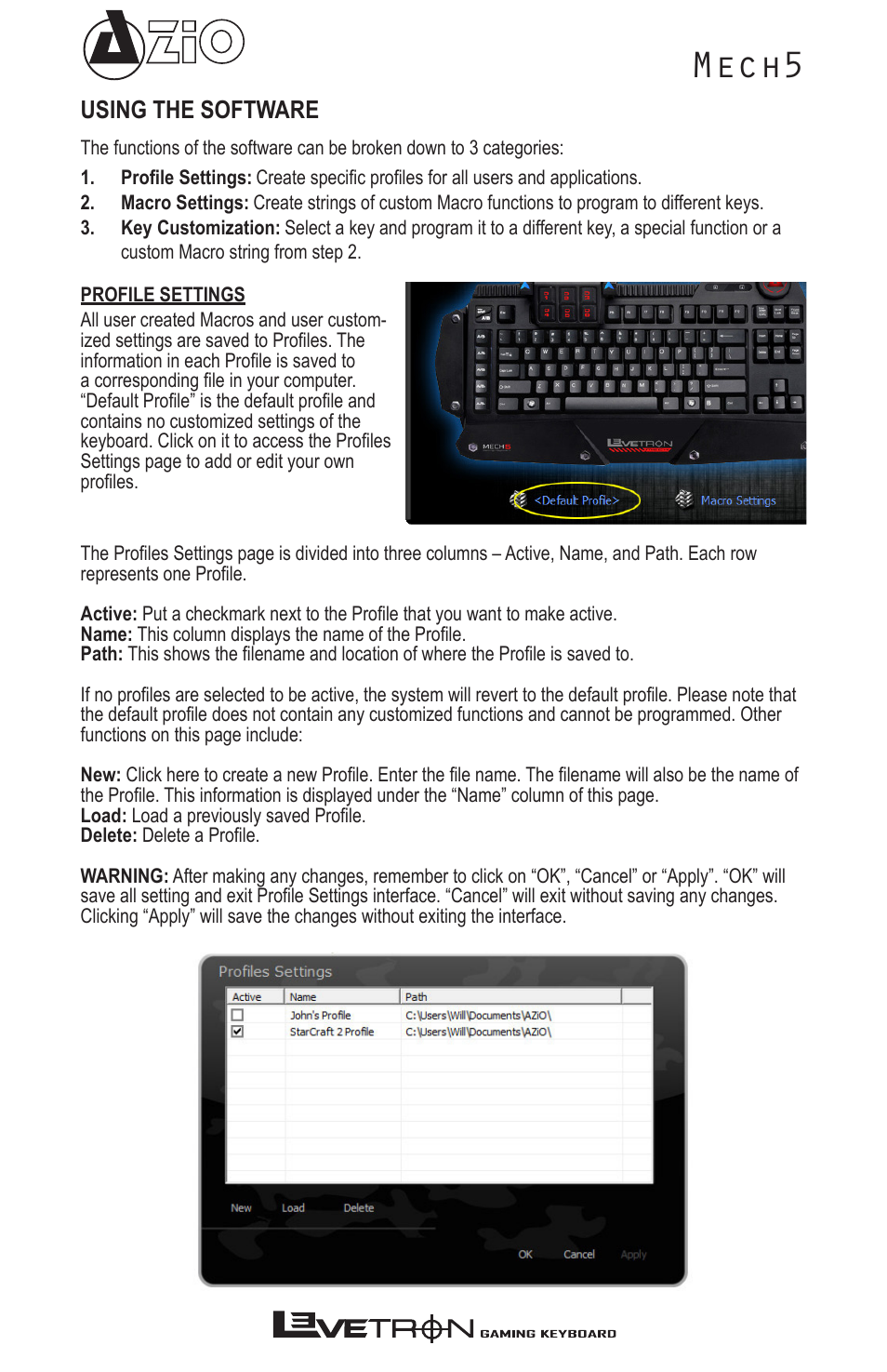 Mech5, Using the software | Azio Levetron Mech5 Gaming Keyboard (KB577U) User Manual | Page 7 / 12