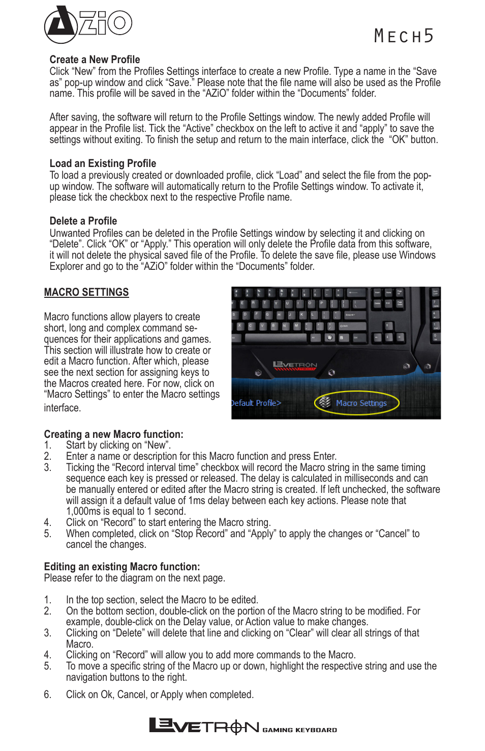 Mech5 | Azio Levetron Mech5 Gaming Keyboard (KB577U) User Manual | Page 8 / 12