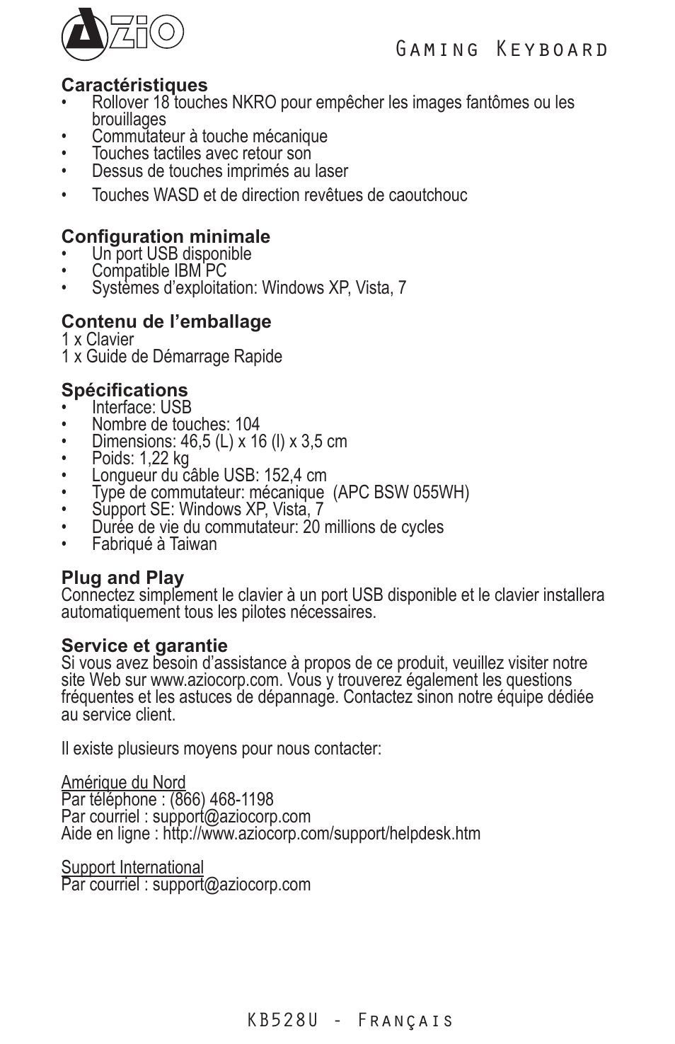 Gaming keyboard | Azio Levetron Clicker Mechanical Keyboard (KB528U) User Manual | Page 4 / 20