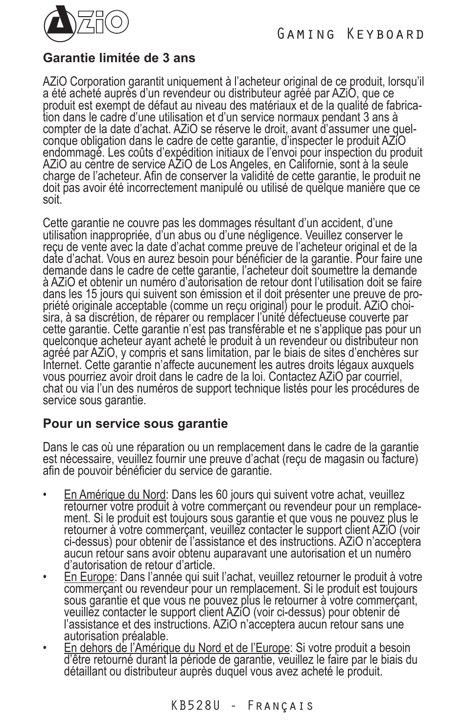 Gaming keyboard | Azio Levetron Clicker Mechanical Keyboard (KB528U) User Manual | Page 5 / 20