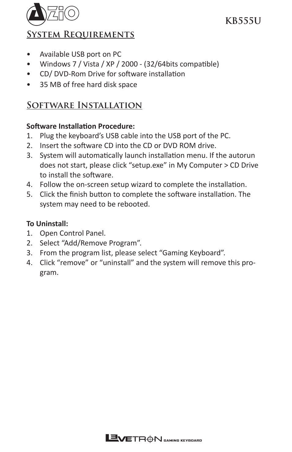 Azio Levetron Backlit Programmable Gaming Keyboard (KB555U) User Manual | Page 5 / 10