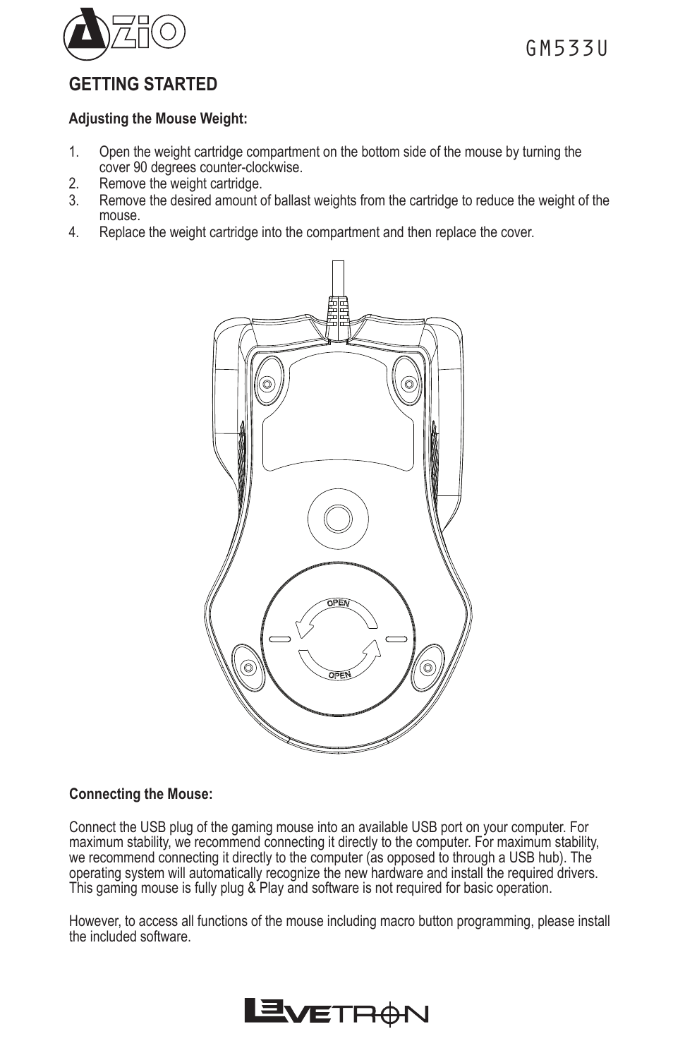 Gm533u, Getting started | Azio Levetron 5000dpi Programmable Gaming Mouse (GM533U) User Manual | Page 3 / 10