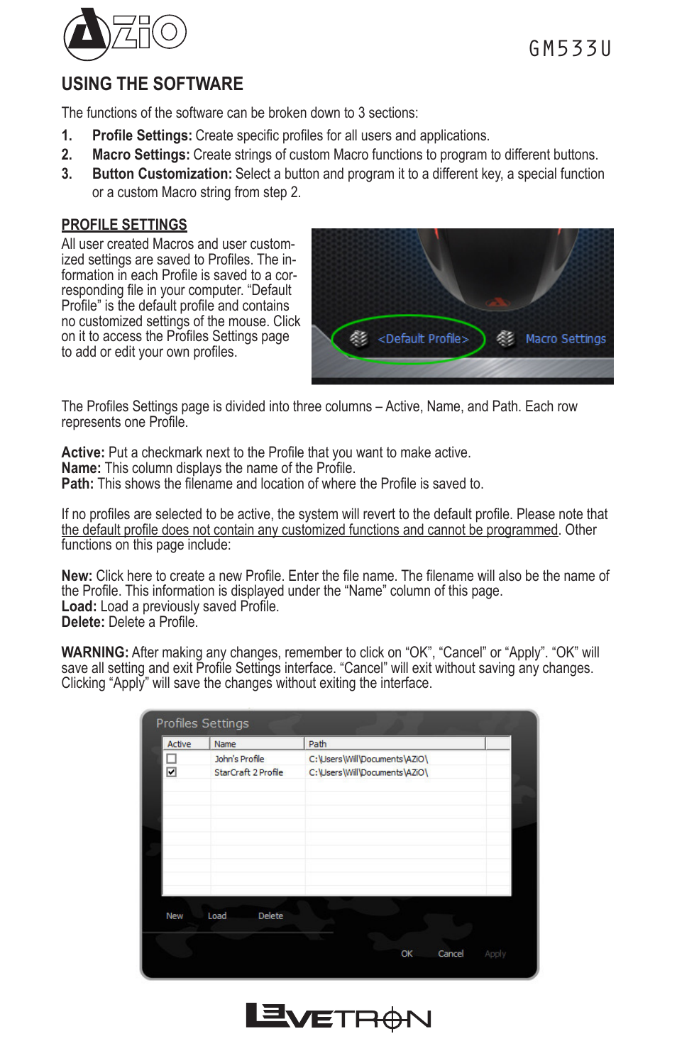 Gm533u, Using the software | Azio Levetron 5000dpi Programmable Gaming Mouse (GM533U) User Manual | Page 5 / 10