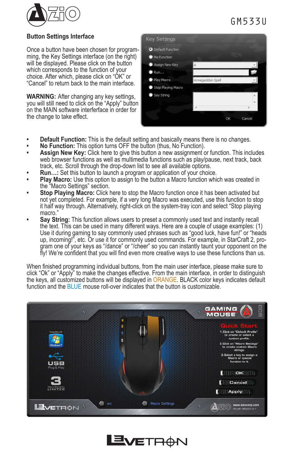 Gm533u | Azio Levetron 5000dpi Programmable Gaming Mouse (GM533U) User Manual | Page 8 / 10