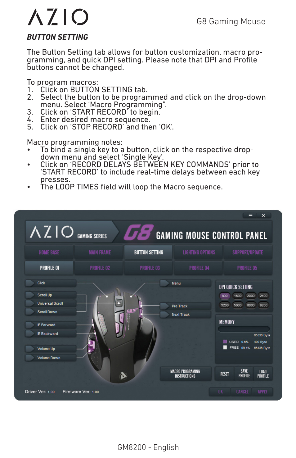 Azio G8 Laser Gaming Class Mouse (GM8200) User Manual | Page 6 / 10