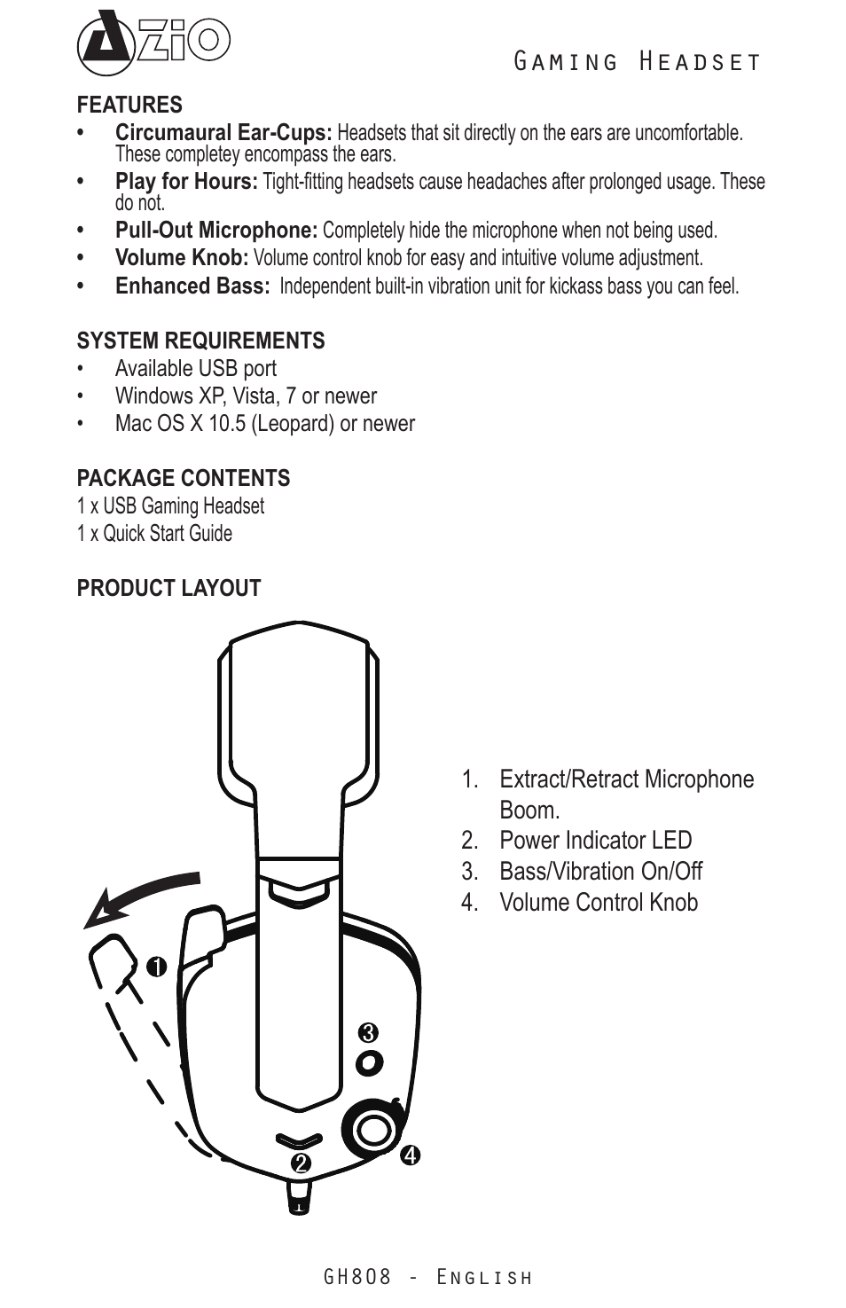 Gaming headset | Azio Levetron GH808 USB Gaming Headset (GH808) User Manual | Page 2 / 30
