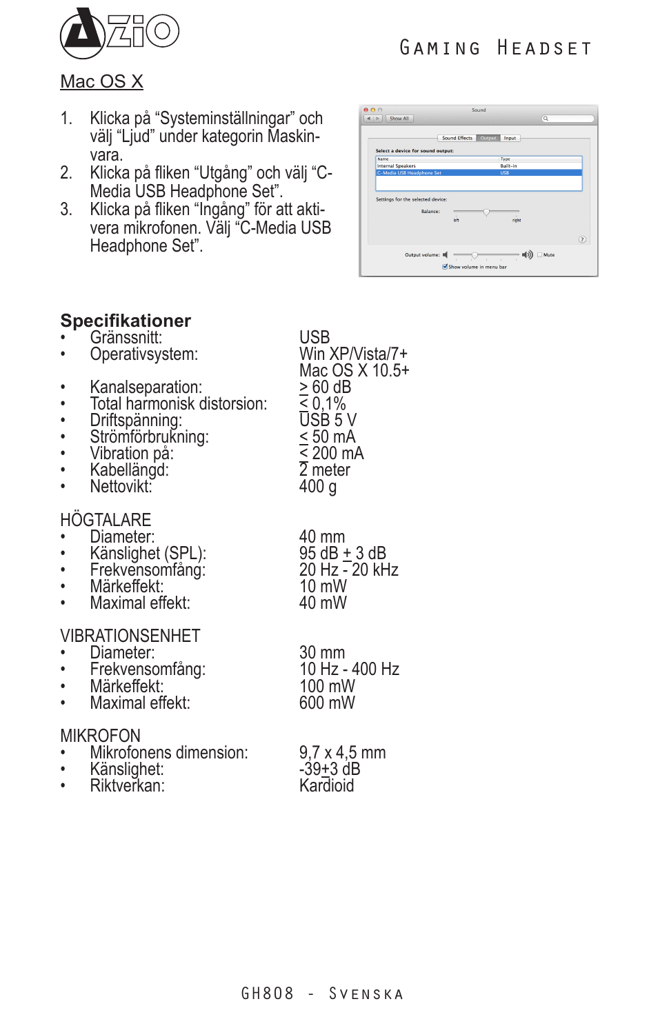 Gaming headset | Azio Levetron GH808 USB Gaming Headset (GH808) User Manual | Page 28 / 30
