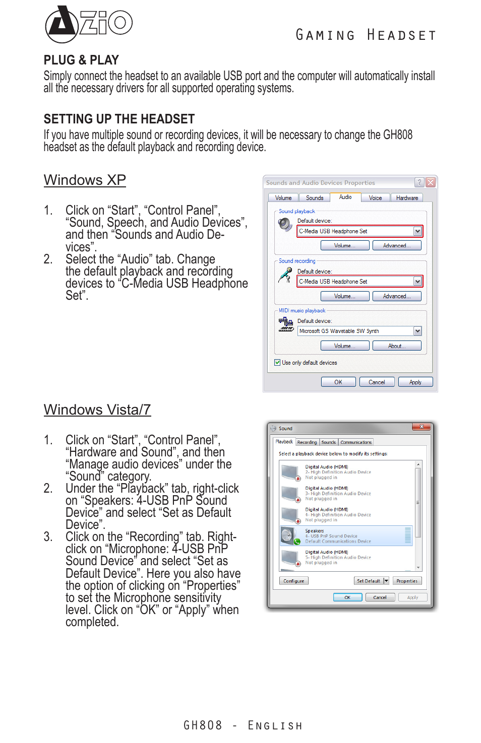 Gaming headset | Azio Levetron GH808 USB Gaming Headset (GH808) User Manual | Page 3 / 30