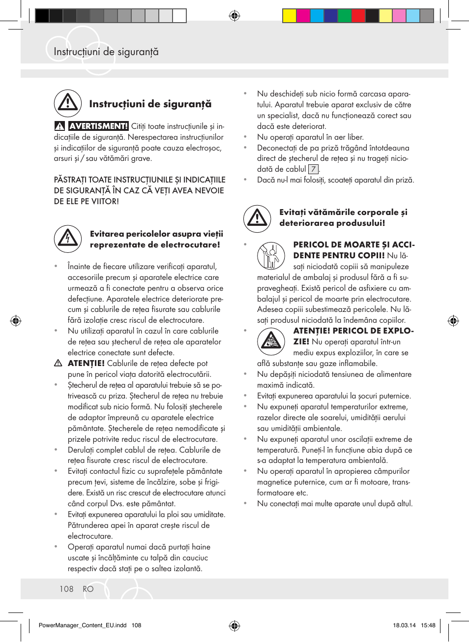 Instrucţiuni de siguranţă | Brennenstuhl Power Manager PMA 19.500A surge protection 6-way 2m H05VV-F 3G1,5 User Manual | Page 108 / 127