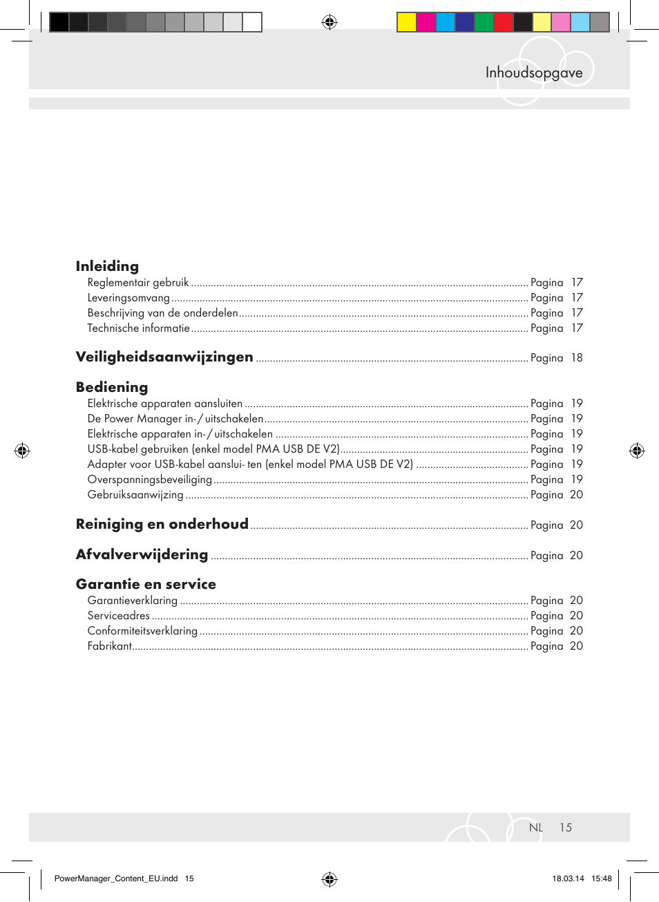 Inhoudsopgave | Brennenstuhl Power Manager PMA 19.500A surge protection 6-way 2m H05VV-F 3G1,5 User Manual | Page 15 / 127