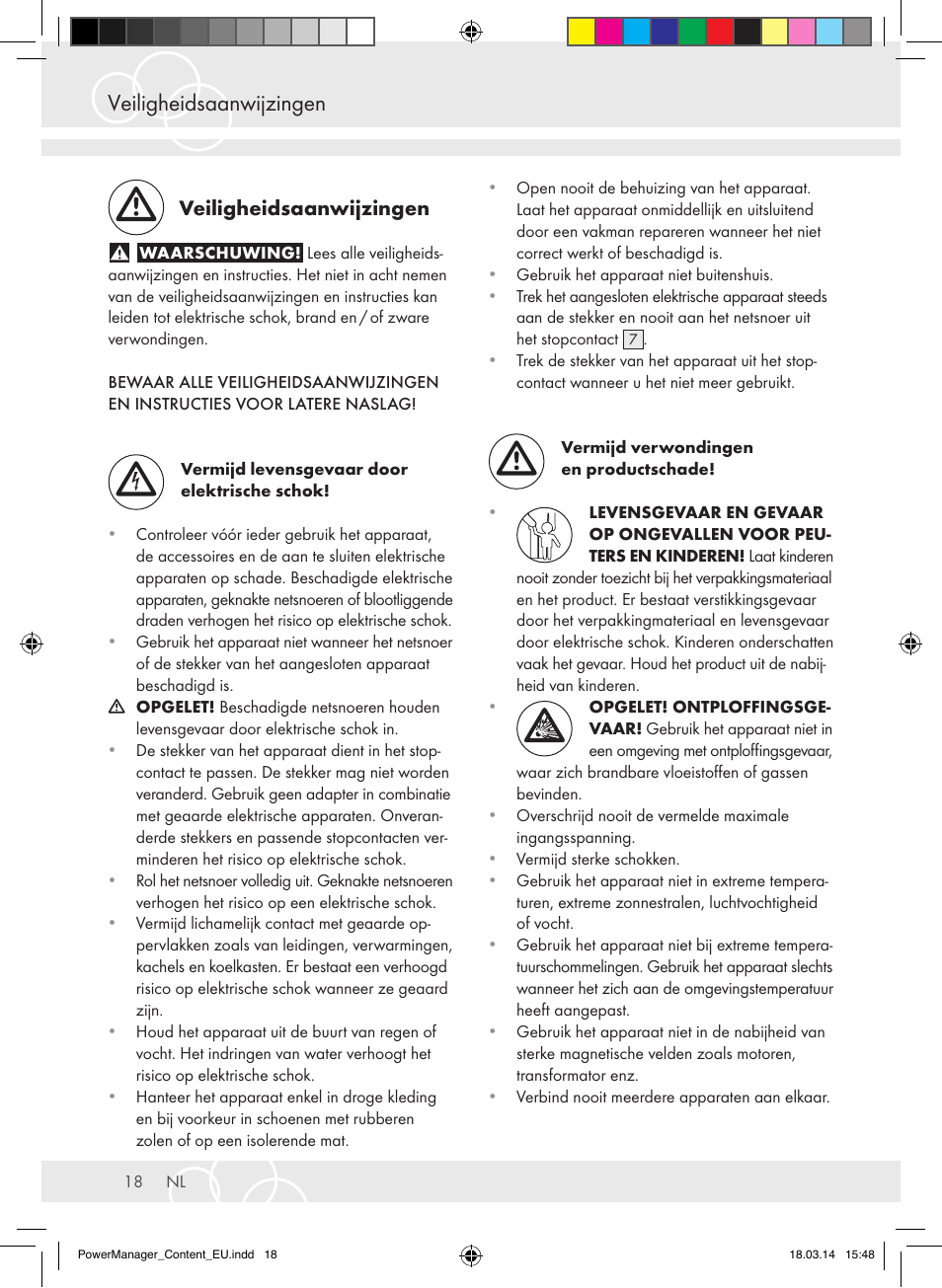 Veiligheidsaanwijzingen | Brennenstuhl Power Manager PMA 19.500A surge protection 6-way 2m H05VV-F 3G1,5 User Manual | Page 18 / 127