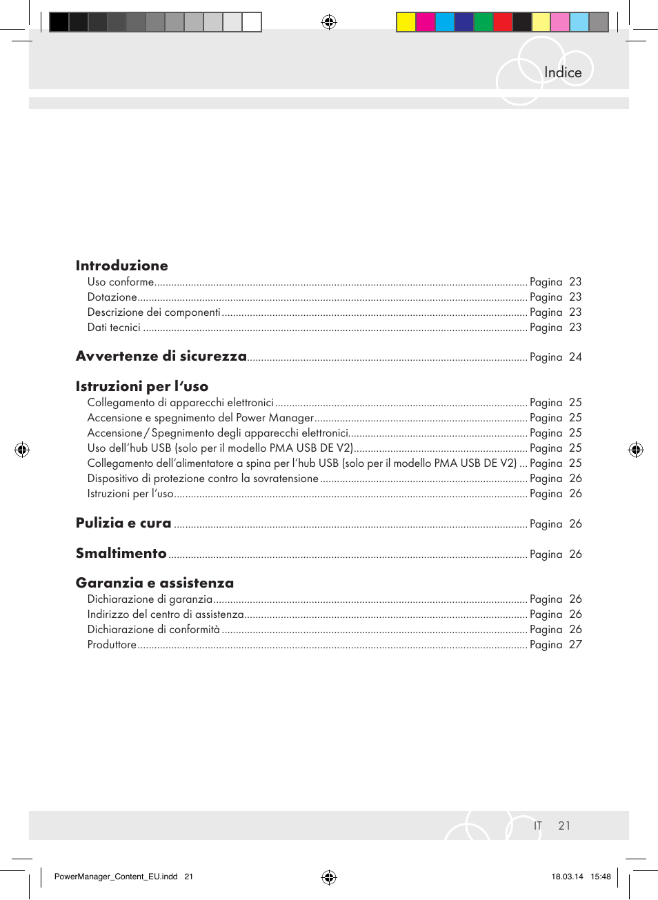 Indice | Brennenstuhl Power Manager PMA 19.500A surge protection 6-way 2m H05VV-F 3G1,5 User Manual | Page 21 / 127